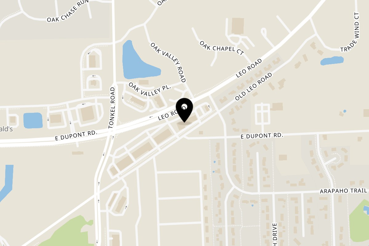 Map showing the location of Thai Garden 1 on 10376 Leo Rd Suite B in Fort Wayne